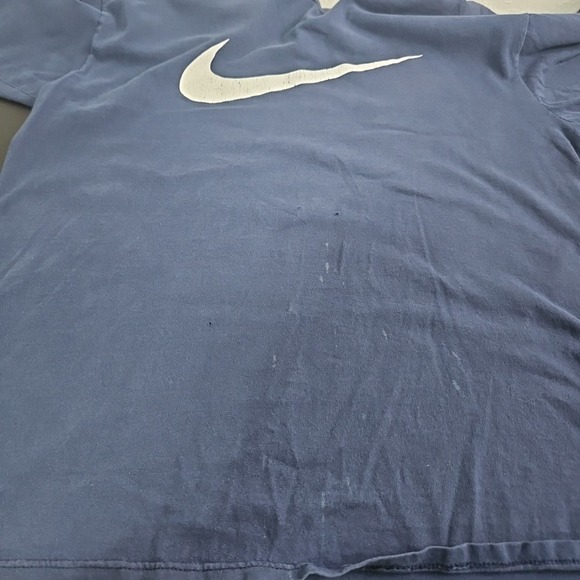 90s NIKE Huge Swoosh Distressed T-Shirt Vintage  XL Navy Blue Thrashed - Picture 13 of 13